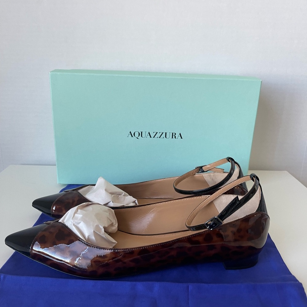 NWT AQUAZZURA PINOT BALLET TORTOISE SHELl /BLACK - Picture 5 of 14